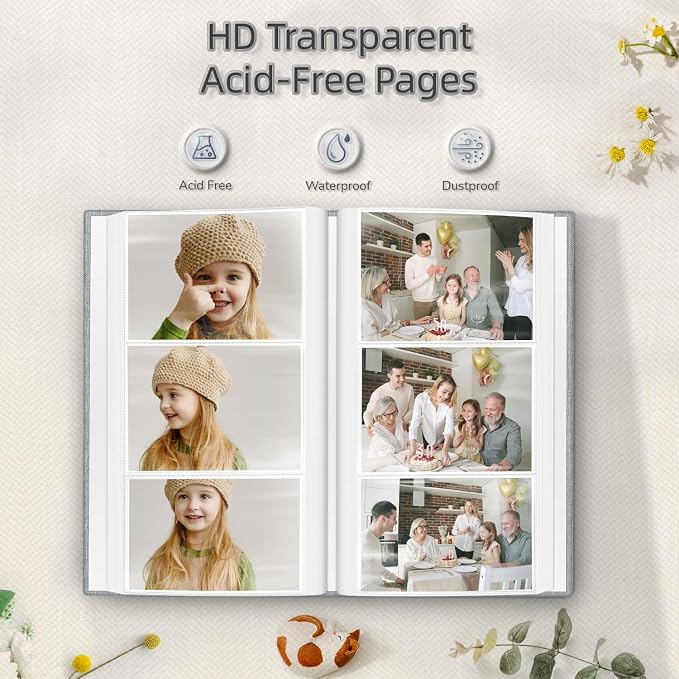 Popotop Photo Album 4x6-300 Photos Linen Cover Photo Books with 300 Horizontal Pockets,Slip-in Picture Albums for Family Wedding Anniversary Baby Vacation Pictures Gray