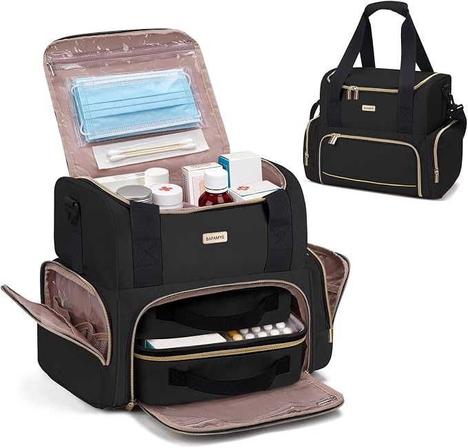 BAFAMYE Large Medicine Storage Bag with 2 Removable Cases, Medicine Storage Bag with Multiple Storage Sections,with Shoulder Strap,Suitable for Travel or Home,Black