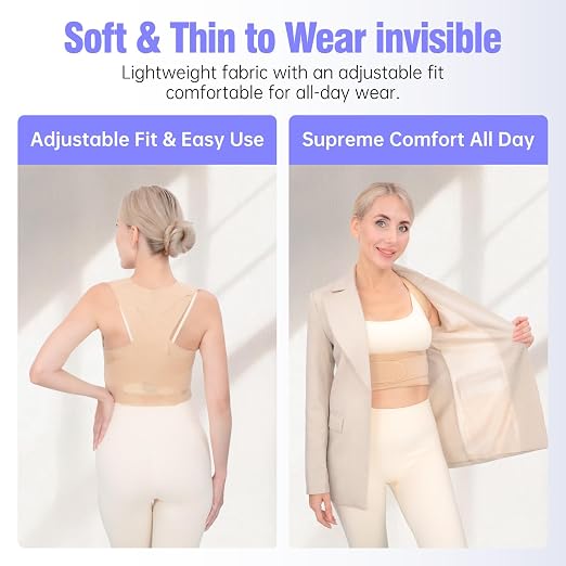 Posture Corrector for Women, Invisible Lightweight Adjustable Back Brace for Neck Shoulder & Upper Back Pain Relief - Improve Posture Correct Scoliosis & Hunchback Under Clothes (Beige, S)