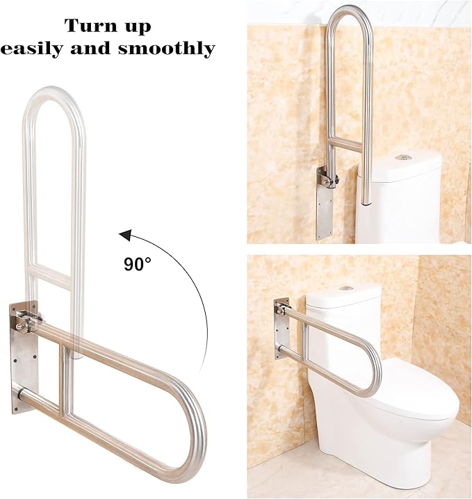 Grab Bars for Toilet Grab bar 304 Stainless Steel Foldable Bathroom Grab Bar, Metal Color, 24 inches Long. Wall Mounted Support for Handicapped or Elderly.