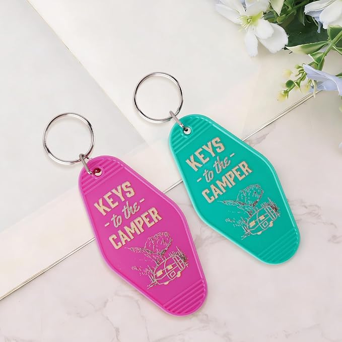 Mikovivi 2pcs Camping Keychain, Plastic Camper Keychain Holder RV Accessories for Men & Women, Thoughtful Gifts