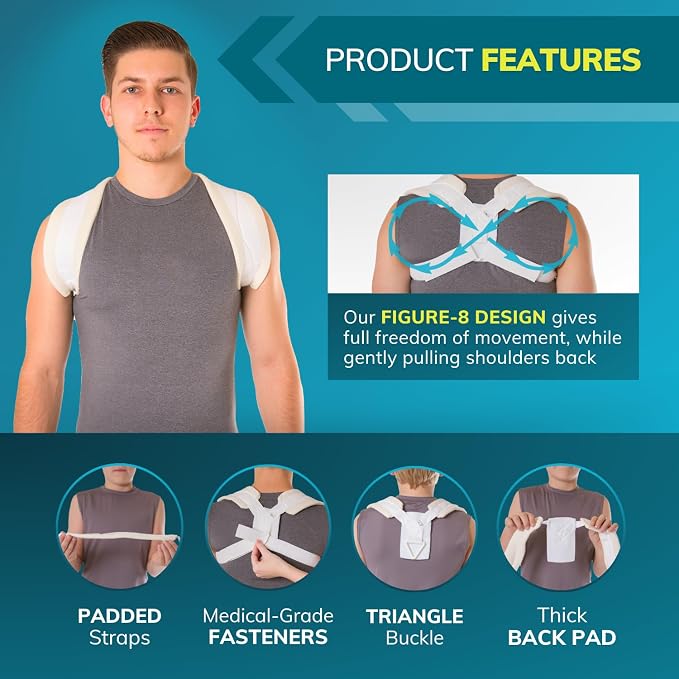 BraceAbility Clavicle Support Brace - Figure 8 Upper Back Brace Posture Corrector for Women and Men, Shoulder Straightener, Kyphosis Relief, Sling for Injuries and Fractures (Large)