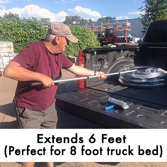 6 ft Truck Cargo Retriever | Includes Cargo Net Organizer Plus Vehicle Debris and Snow Broom | Heavy Duty Grabber Reach Tool - 110 Pound Pull | Rust Resistant Aluminum and Stainless Steel