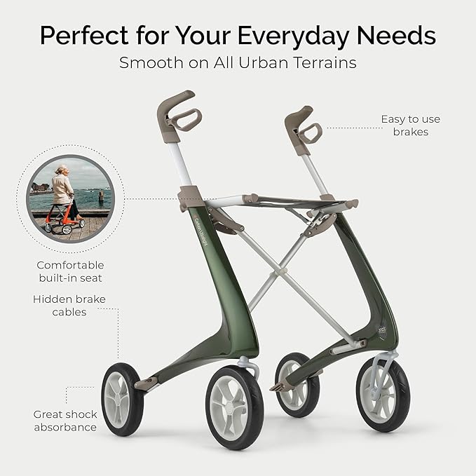 byACRE Carbon Ultralight Rollator - World's Lightest Carbon Rollator - Only 10.6 lbs/for Indoor and Outdoor Use/Foldable and Easy to Travel with (British Racing Green, Wide Track)