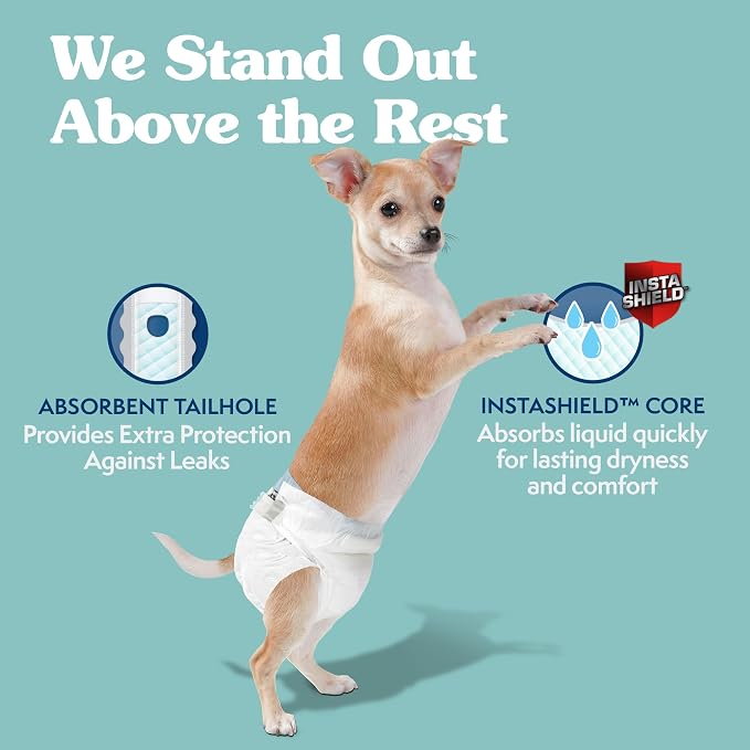 Simple Solution Female Dog Diapers, Disposable Dog Diapers, XS/Toy, 30 Ct | Dog in Heat, Potty Training, Incontinence Support, Leak Proof, Puppy Training, Disposable Protection, Secure Fit, 9-14 Inch