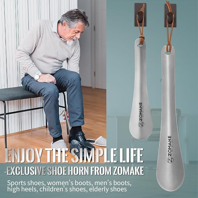 ZOMAKE Shoe Horn Long Handle for Seniors Men Women,Metal Long Shoehorn for Boots, Shoe Spoon Helper