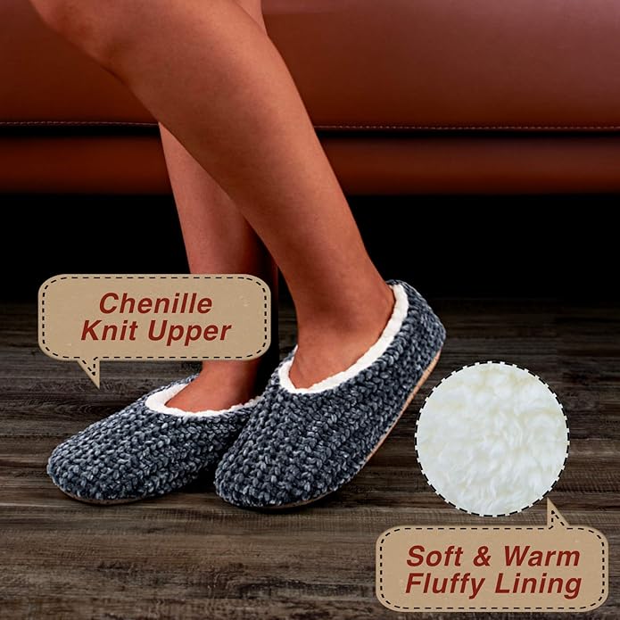 cosyone1997 2-Pair Thick Warm Fuzzy Slippers for Women Indoor Fluffy Sherpa Lined, Winter House Shoe Socks Non-Slip Soft Soles, Cozy Christmas Gifts