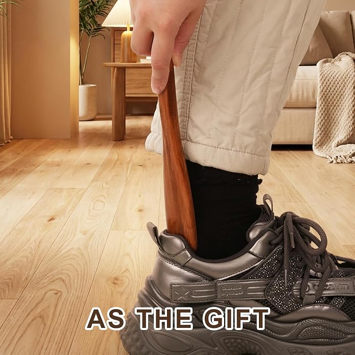 9.9" Wooden Shoe Horn Short Handle Wood Shoehorn with Leather Lanyard Lazy Aid Tool Travel Shoehorns for Men Women Seniors Pregnancy