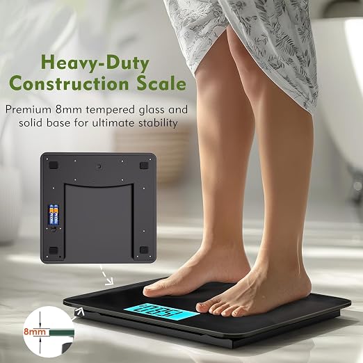 ZOETOUCH 560lbs Bathroom Scale for Body Weight, Extra Wide Oversized 12.9" Platform, Large 4.2" LCD Display, High Accuracy Digital Weighing Machine with Heavy Duty Tempered Glass for Bariatric Seniors