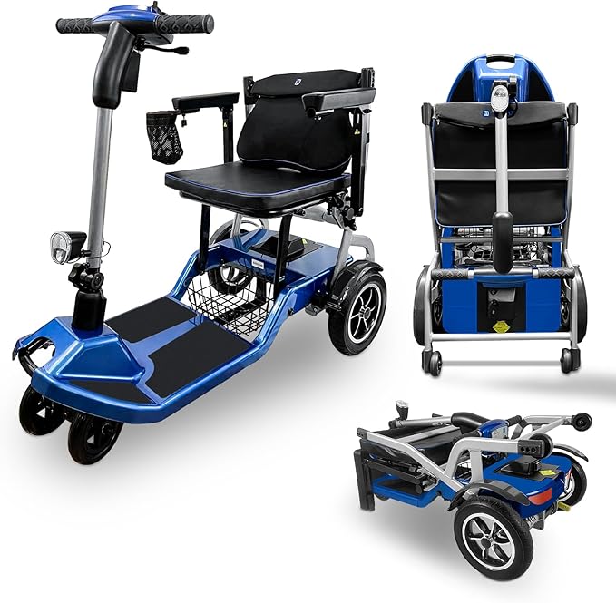 R3b-Mobility Scooters for Seniors Adults Ultra Lightweight 37.5 Ibs Electric Powered Folding 4 Wheel Mobility Scooter with Cup Holder, Compact & Convenient for Travel Airline Approved, Blue