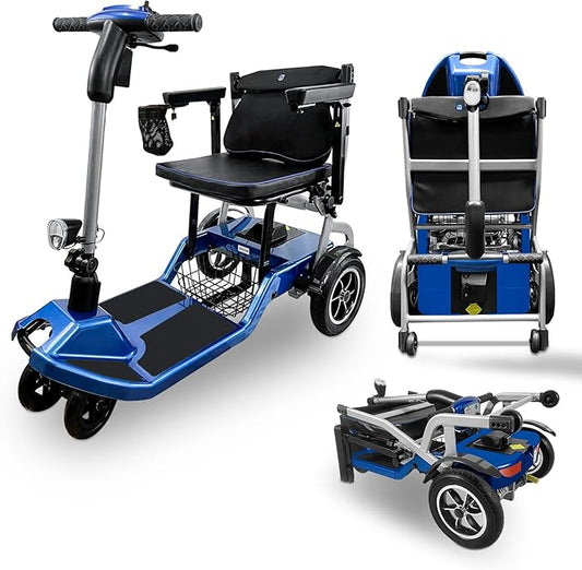 R3b-Mobility Scooters for Seniors Adults Ultra Lightweight 37.5 Ibs Electric Powered Folding 4 Wheel Mobility Scooter with Cup Holder, Compact & Convenient for Travel Airline Approved, Blue