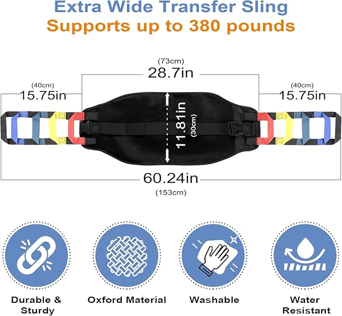 Transfer Sling, Transfer Belt Gait Belts for Seniors, Heavy Duty Patient Lift Belt with Straps, Mobility Standing and Lifting Belt for Elderly, Disabled, Injured-Safely Move from Bed and Wheelchair