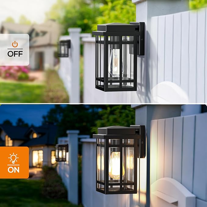 Outdoor Wall Light Fixtures 9.76'', Porch Lights Lantern, 2 Pack | Waterproof Exterior Modern Matte Black Wall Mount Lighting, Anti-Rust E26 Socket Outside Scones for Front Door Garage Patio