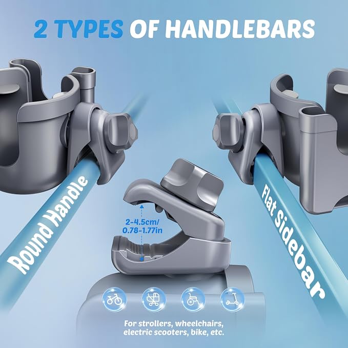 2-Pack Cup Holder for Walker: Wheelchair Cup Holder for Seniors and Adults | Bike/Rollator/Scooter/Golf Cart Stroller Accessories, Fits Uppababy, Nuna, Doona, Baby Travel Essentials, Gifts for New Mom