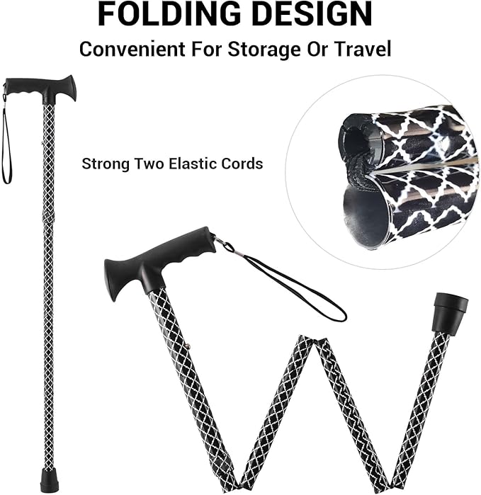 Walking Cane for Men and Women, Foldable Floral Lightweight Adjustable Portable for Folding Canes, Comfortable T-Handle for Seniors Adults