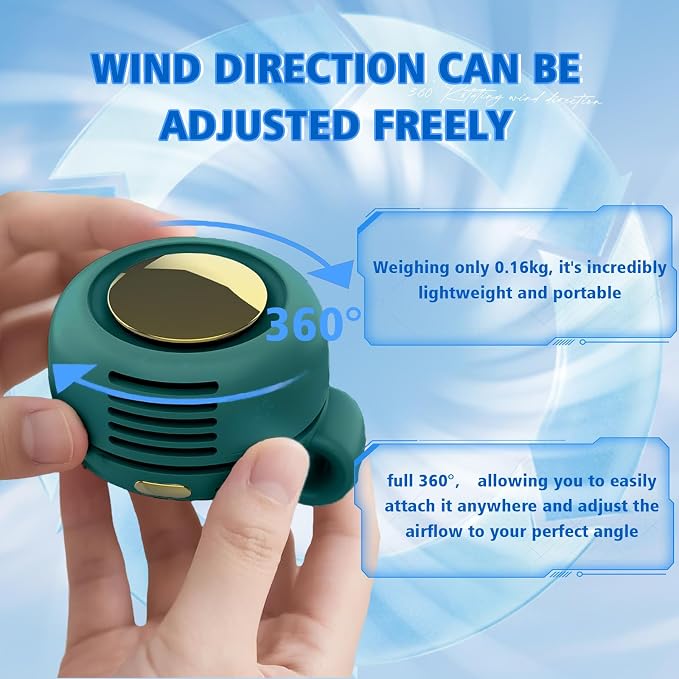 Portable Fan,2-in-1 Waist Clip On Bladeless, Ultra-Quiet Mini Personal Neck Fan 3 Speeds with 360°Adjustable Clip USB Rechargeable for Hiking,Office & Outdoor