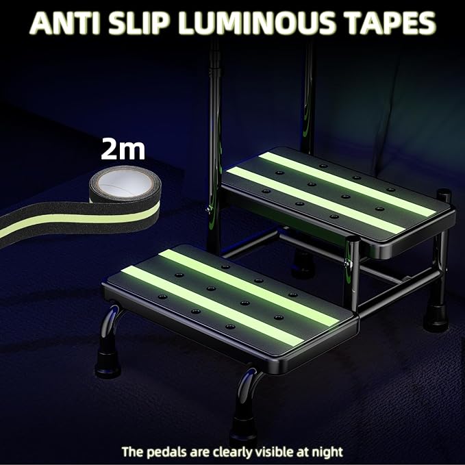 2 Step Stool with Handle for Elderly Adults and Seniors Heavy Duty Non Slip Bed Steps for High Beds with Adjustable Handrail 400 lbs Capacity for Kitchen Bathroom Bathtub