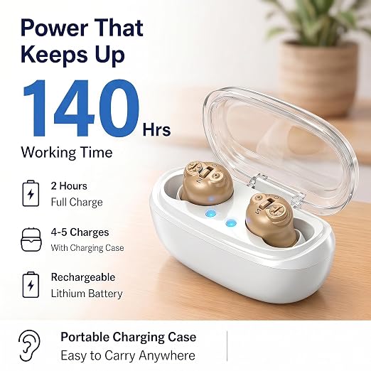 Rechargeable Hearing Aids for Seniors, 16-Channel DSP Noise Reduction Hearing Amplifier, Invisible In-Ear Design Volume Control, 35 Hours Battery Life with Charging Case, Easy to Use for Adults