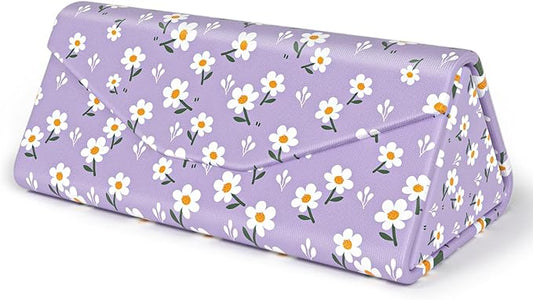 Sunglasses Case, Foldable Glasses Case, Magnetic PU Leather Hard Shell Folding Eyeglass Holder Box, Collapsible Unisex
