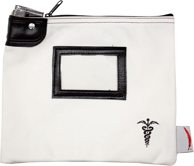 Canvas Medication Organizer Bag w/Cardholder, White | Travel Pill Organizer, 2 Keys Included, Heavy Duty Lock System, Pill Pouch