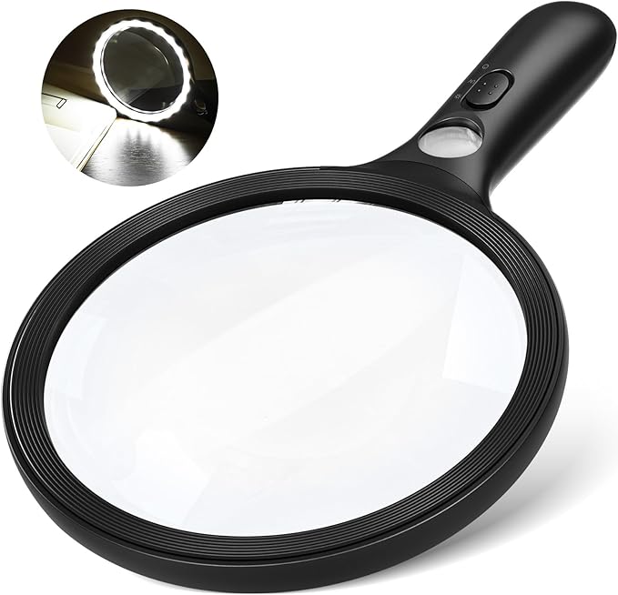 Magnifying Glass with Light Large 24 LED, Handheld Illuminated Lighted Magnifier 1UV Light for Seniors, Close Work, Reading, Coins, Jewelry
