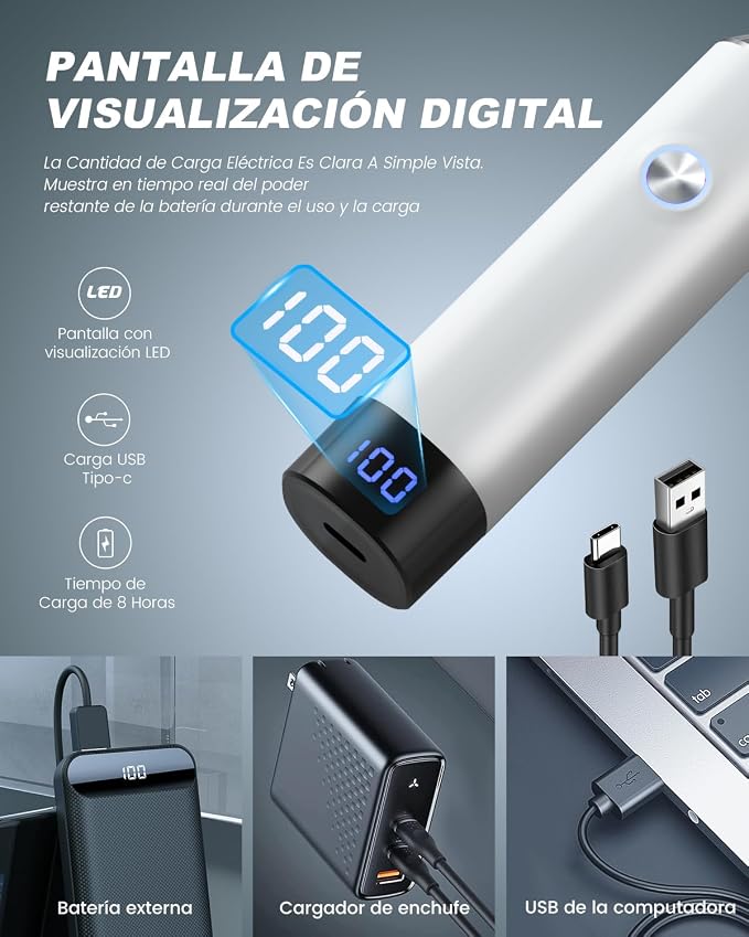 Ear and Nose Hair Trimmer for Men and Women, Painless USB Rechargeable Electric Facial & Eyebrow Hair Remover with LED Display, Dual-Edge Blades for Smooth,13000 RPM Motor IPX7 Waterproof (White)