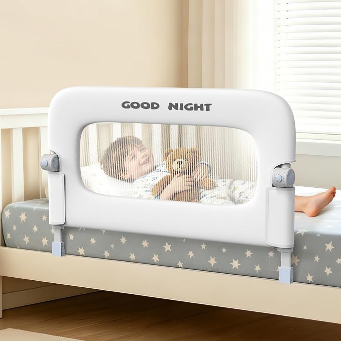 Bed Rail for Toddlers, 32 Inch Toddler Bed Rails, Bed Rail for Baby(White) | Adjustable Heights, Folding up Portable, Safe Metal Frame, For Baby, For Crib, Twin, Bunk, Full Size, Queen & King Bed