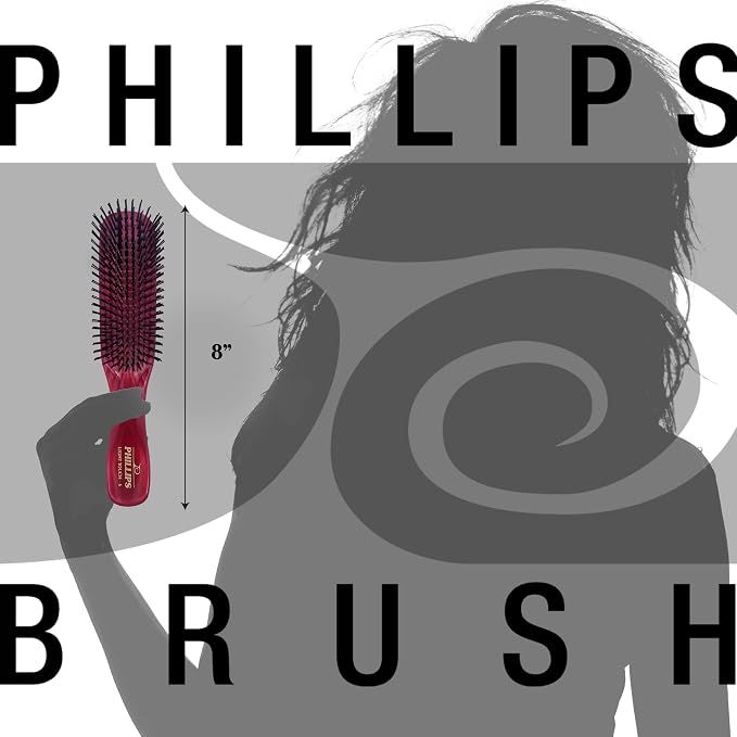 Phillips Brush Light Touch 6 Detangling Hair Brush, Full Size Ruby Red | Flexible Nylon Bristles, Gentle Detangling & Smoothing for All Hair Types, 7.75 Inch Daily Use Hairbrush