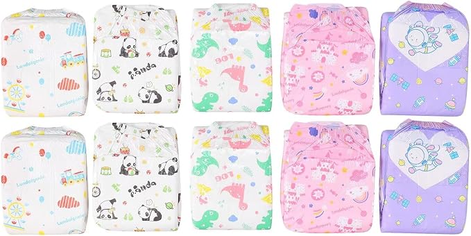 Landofgenie Adult Diapers Print Diaper 10 Count, 5 Patterns(M28-38) | 5000 mL Absorbency, Side Leak-Proof Barriers, Elastic Cuffs & Waistband