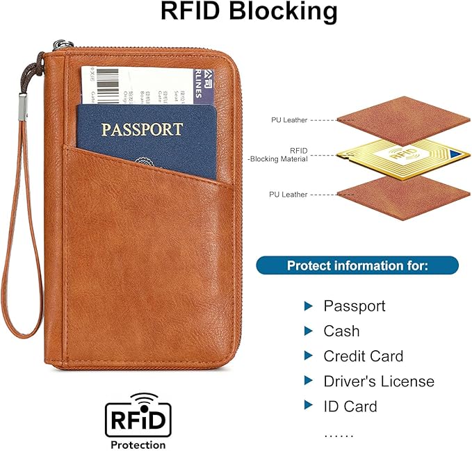 Family Passport Holder for Travel Women and Men Multiple RFID blocking Passport Holder MultiFunction Passport Wallet Passport Case Passport cover with Zipper