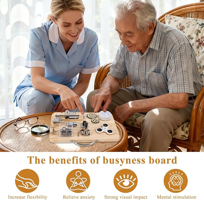 Fidget Board for Dementia Patients,Fidget Busy Board for Elderly , Sensory Activities for Alzheimer's Seniors, Dementia Products for Elderly to Ease Anxiety & Aid Memory Care