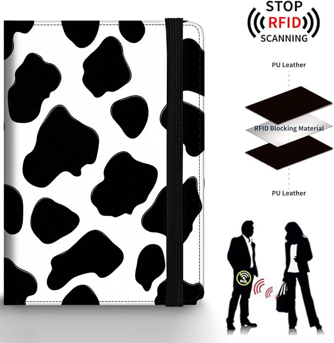 Passport Holder Wallet Cover Case,RFID Blocking Passport Cover,Large Capacity Travel Wallet with Multi Card Slots (Cow Print)