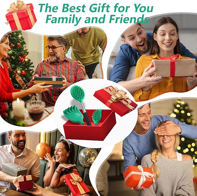 Back Scratcher with 3 Detachable Scratching Heads Silicone Massager Extendable Telescoping for Itches Lotion Application Spa Whole Body Seniors The Disabled Baby Men Women Kids Adults Green