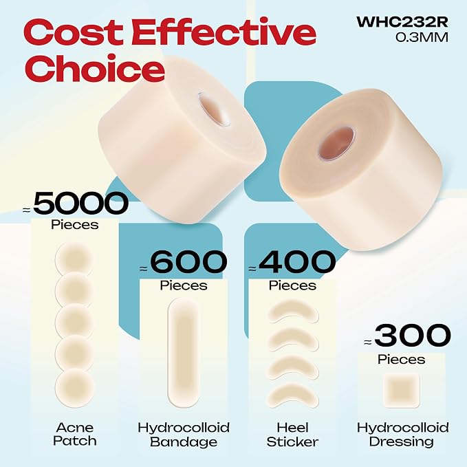 LIFARA Hydrocolloid Roll for Wound Care - Cut-to-Size, Hydrocolloid Patch Bandages with Self-Adhesive, Ultra Absorbent & Waterproof, First Aid Kit Essential (11.8mil/ 0.3mm Thickness, 2in*32ft)