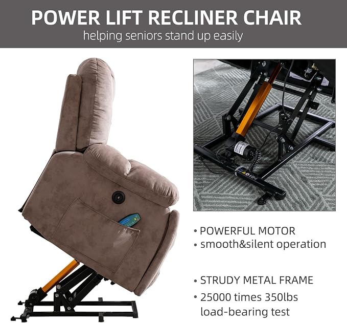 Power Lift Recliner Chair with Massage and Heat for Elderly, Overstuffed Wide Recliners, Heavy Duty and Safety Motion Reclining Mechanism with USB Ports, 2 Concealed Cup Holders, Apricot