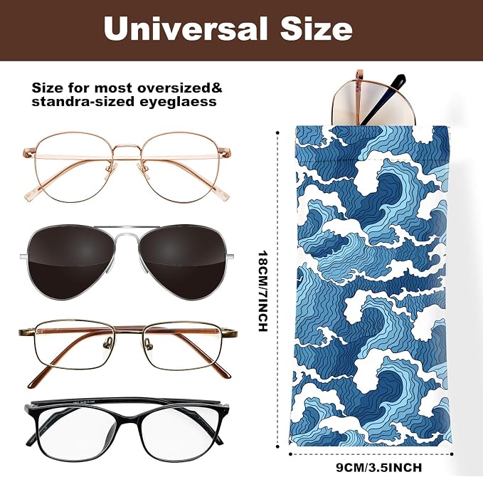 Anikathy 2Pcs Sunglass Eyeglass Glasses Case Soft PU Leather with Cleaning Cloth Cute Glasses Pouch Bag for Men Women Girs