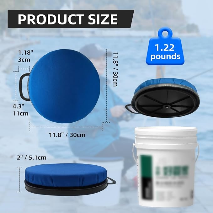 360-Degree Swivel Bucket Seat Lid 5 Gallon Bucket Seat Cushion, Black Foam Padded Buskets Seats Lid for Fishing Hunting