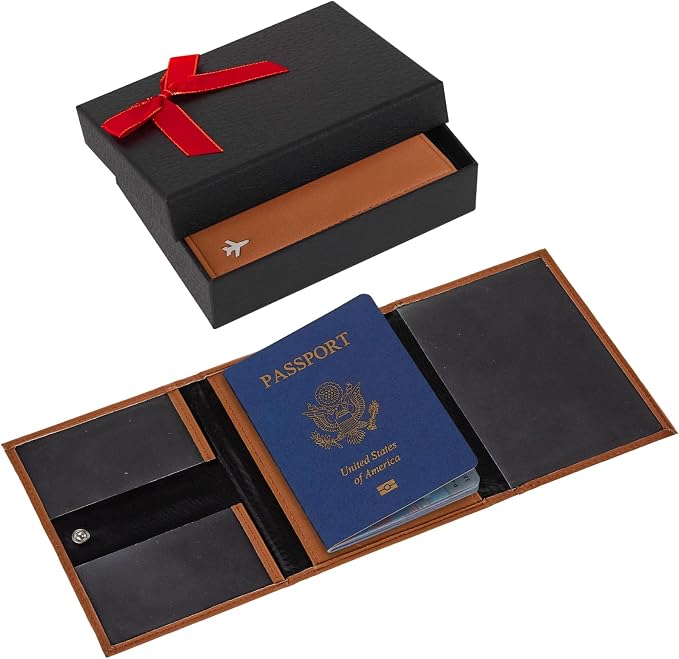 Pilot Wallet Passport Holder for Travel - RFID Blocking Genuine Leather Travel Document Holder with Gift Box Passport Wallet for Pilots Men and Women
