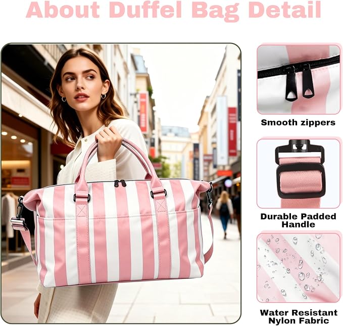 Travel Duffle Bag for Women, Carry On Weekender Tote with Trolley Sleeve | Waterproof overnight bag for gym, sports, hospital stays, labor and delivery; spacious carry-on design for short trips.