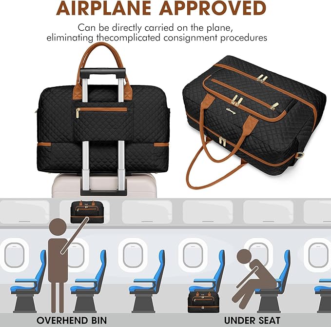 Large Women Travel Duffle Bag, Weekender Bags for Women with Shoe Compartment, Carry on Overnight Bag with Toiletry Bag, Gym Duffel Bag with Wet Pocket, Hospital Bags for Labor and Delivery 3 PCS Set