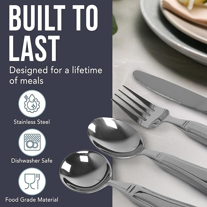 BunMo Weighted Utensils for Tremors and Parkinsons Patients - Heavy Weight Silverware Set of Knife, Fork and Spoon - Parkinsons Gifts for People with Parkinson's - Adaptive Eating Flatware (4 Pieces)