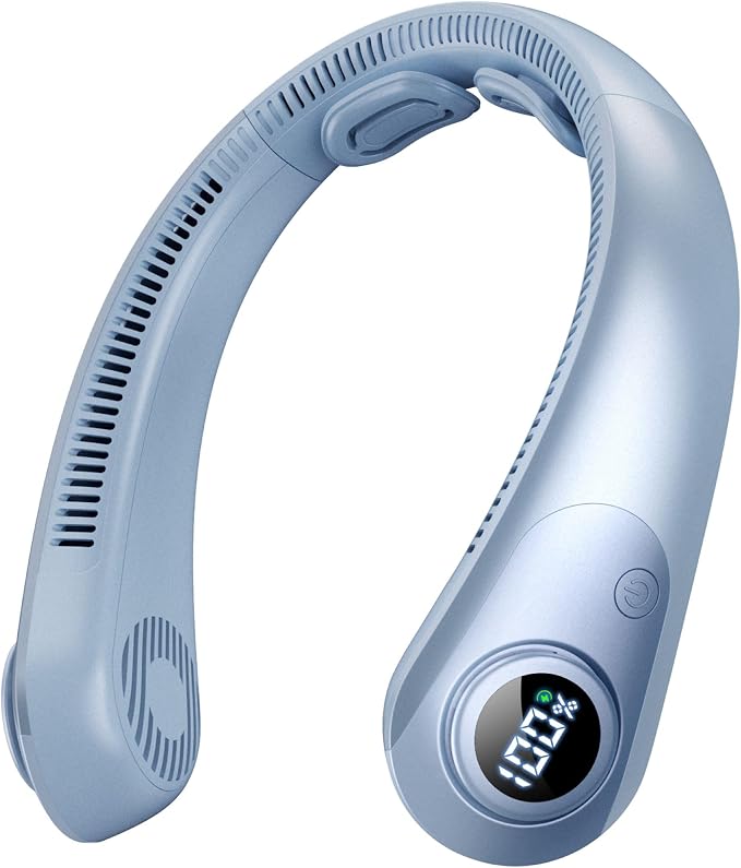 Portable Neck Fan that Blow Cold Air, LED Display, Rechargeable Hands-Free Wearable Cooling Personal Fan, 5 Speed, Neck Support, Bladeless Neck Air Conditioner, Gifts for Women/Men, Hot Flashes