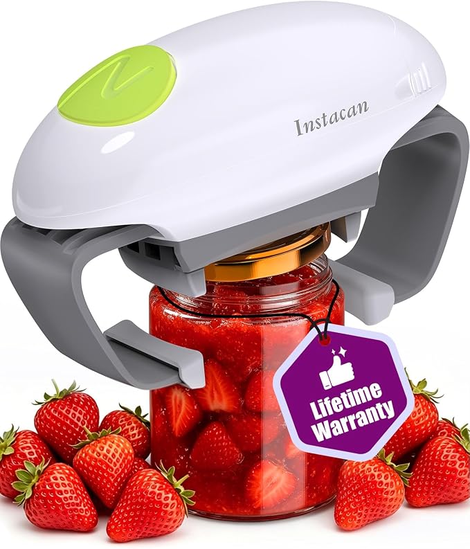 INSTACAN Higher Torque and One Touch Electric Jar Opener Easy Remove Almost Size Lid with Auto-Off, Powerful Bottle Opener for Arthritic Hands, Automatic Jar Opener for Weak Hands and Seniors (White)