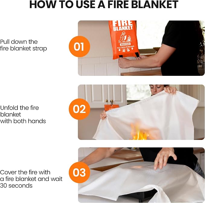 Fire Blanket for Kitchen and Home - 2 Pack 40"x 40" Emergency Fire Suppression Blanket Fiberglass Fabric for Survival Safety