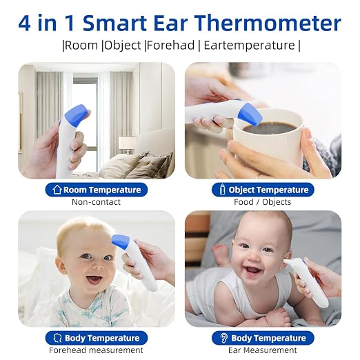 Berrcom 3-in-1 Forehead & Ear Thermometer for Adults and Kids | Touchless digital with fever alert, backlight LCD, non-contact indoor use, fast accurate for baby & child