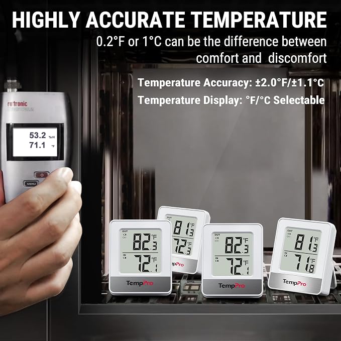 TempPro TempAir 500FT Indoor Outdoor Thermometer Wireless | Outdoor Thermometers for Patio with Temperature Sensor, Room Thermometer for House Home Reptile Baby Room Temperature Monitor