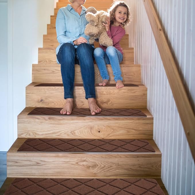 Stair Treads for Wooden Steps 15pcs 8x30in Non-Slip Stairs Carpet Runner | Indoor Stair Mats for Kids Elders and Pets