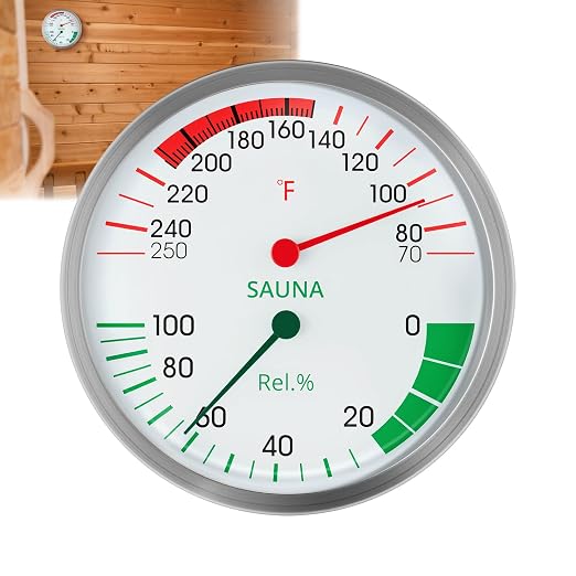 Stainless Steel Sauna Hygrometer Thermometer with Color-Coded Dial 5" Large Display,70-250°F, 0-100%,Heat-Resistant,Easy to Read Humidity Temperature Gauge for Home Spa, Steam Rooms