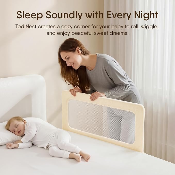 Bed Rail for Toddlers, 47 Inch Foldable Baby Guard | 47 in foldable toddler rail with reinforced anchors, no-gap mattress fit, double lock, washable fabric for King|Queen