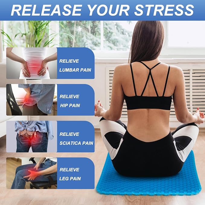 Gel Seat Cushion for Long Sitting - 20" x 20" x 1.8" (Extra Thick＆Soft) Gel Cushion for People Over 140 lbs, Pressure Relief Cushion for Office Chair, Egg Cushions for Wheelchair, Gel Pad for Car